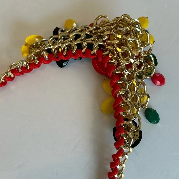 Statement Necklace Floral with Earrings red yellow green - Picture 5 of 11